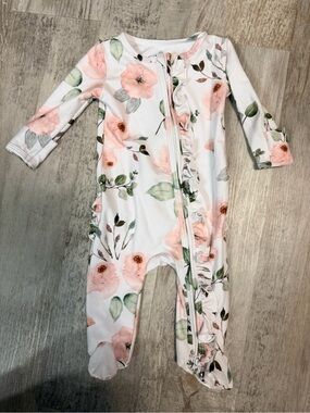 Caden Lane Baby Girls Floral Ruffle Zip One-Piece Romper - Pink/White